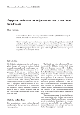 Dryopteris Carthusiana Var. Enigmatica Var. Nov., a New Taxon from Finland