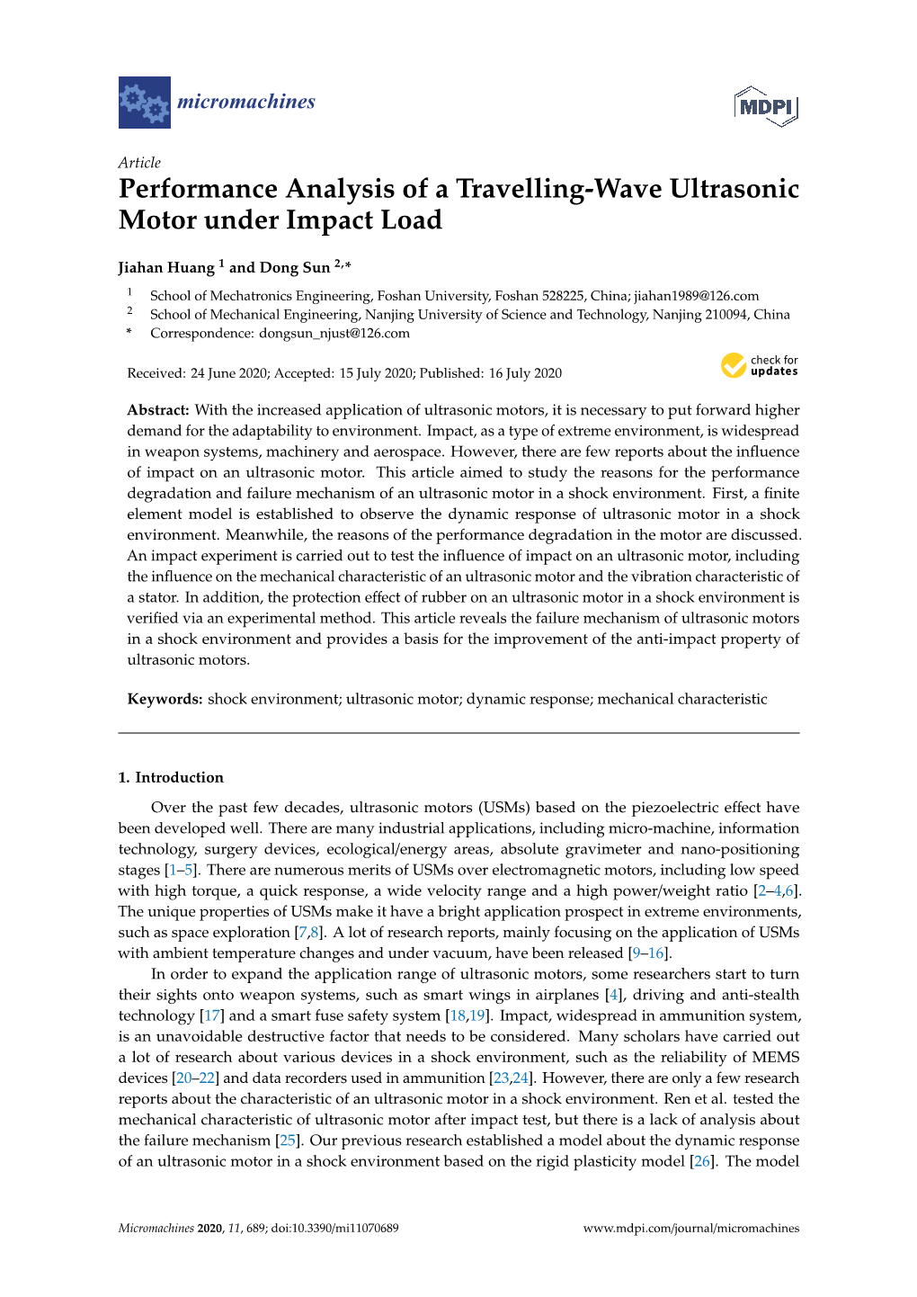 Performance Analysis of a Travelling-Wave Ultrasonic Motor Under Impact Load