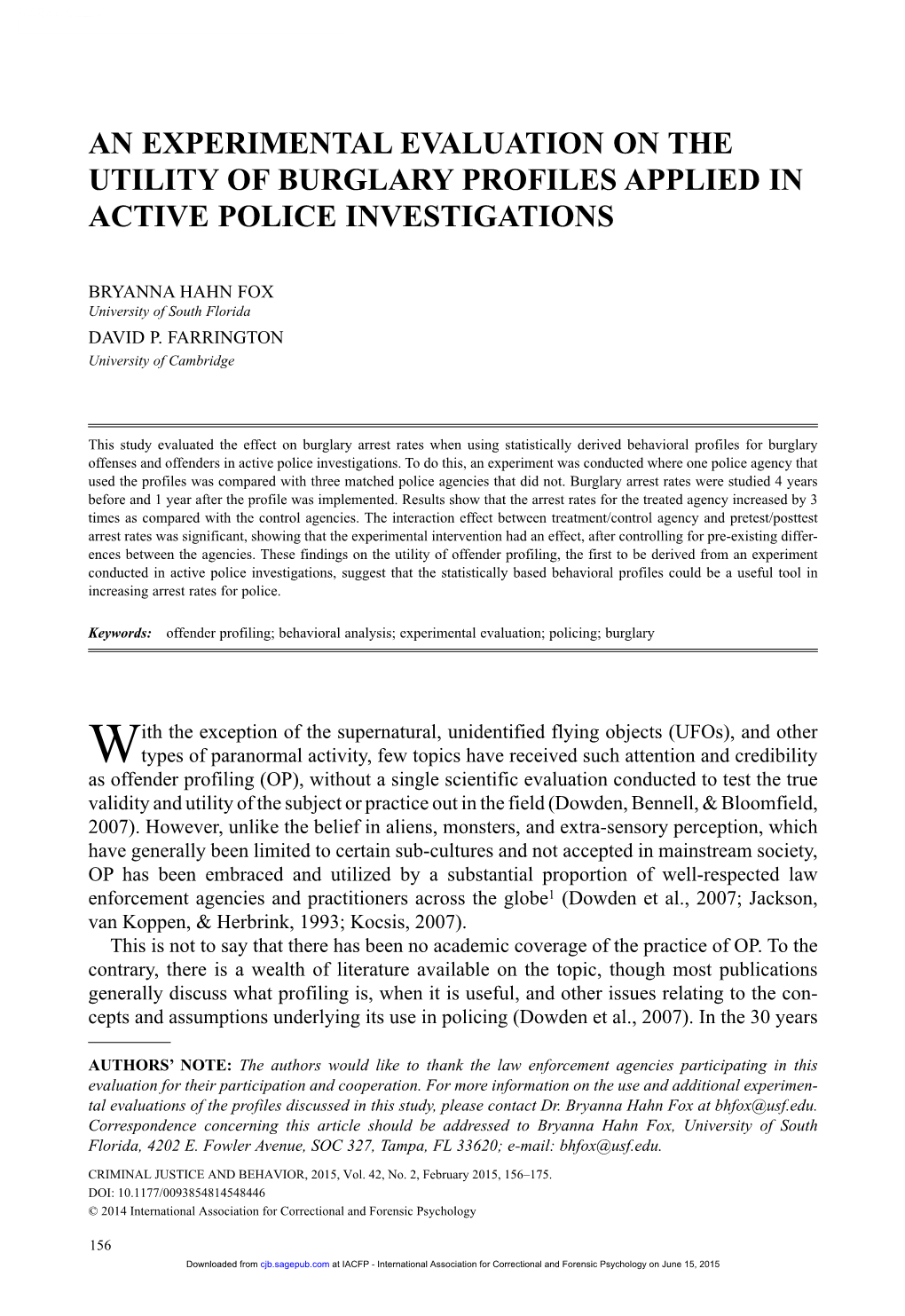 An Experimental Evaluation on the Utility of Burglary Profiles Applied in Active Police Investigations