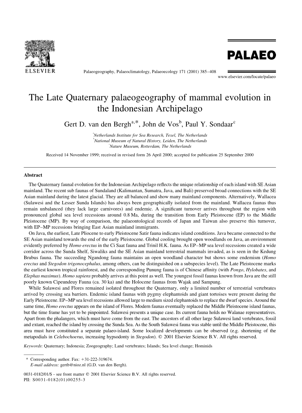 The Late Quaternary Palaeogeography of Mammal Evolution in the Indonesian Archipelago