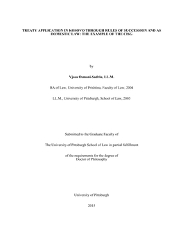 Treaty Application in Kosovo Through Rules of Succession and As Domestic Law: the Example of the Cisg