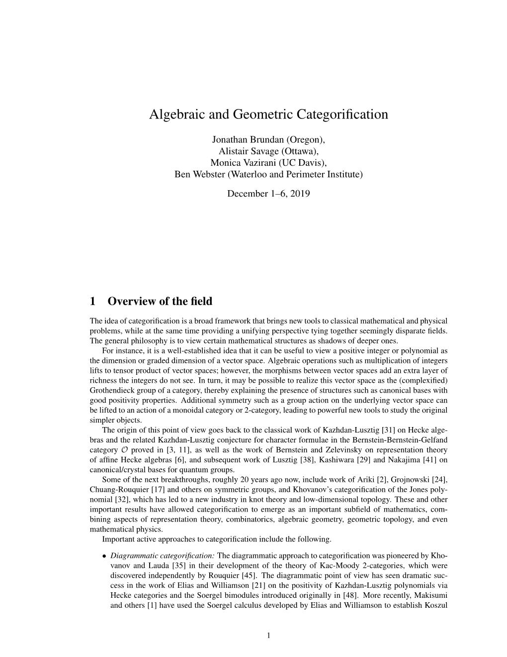 Algebraic and Geometric Categorification