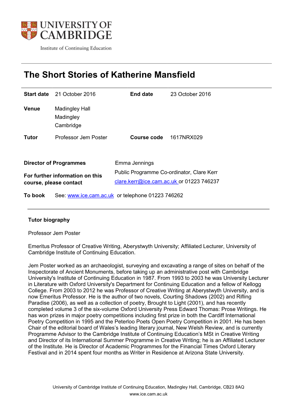 The Short Stories of Katherine Mansfield