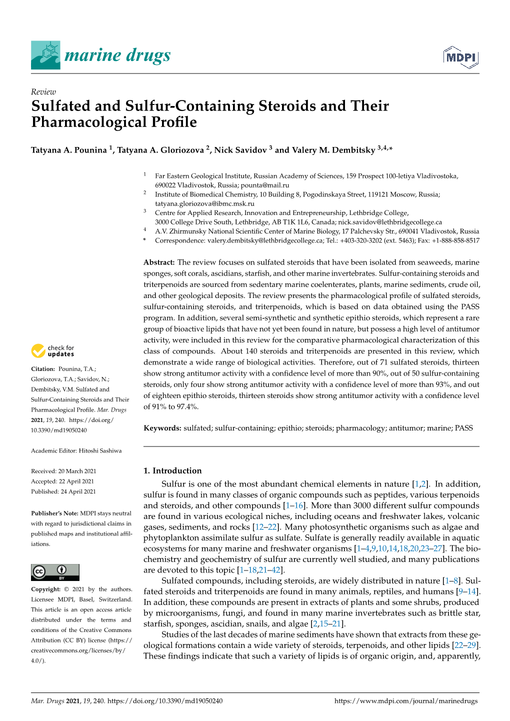 Sulfated and Sulfur-Containing Steroids and Their Pharmacological Proﬁle