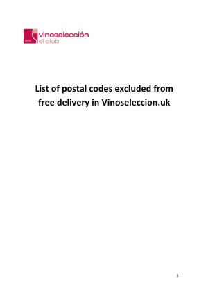 List of Postal Codes Excluded from Free Delivery in Vinoseleccion.Uk