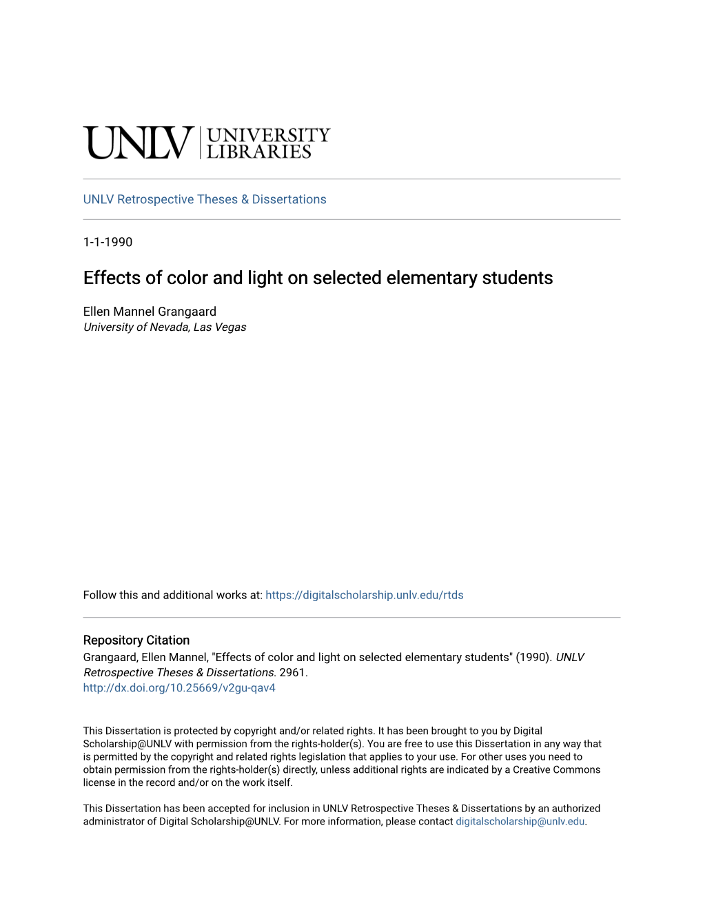 Effects of Color and Light on Selected Elementary Students