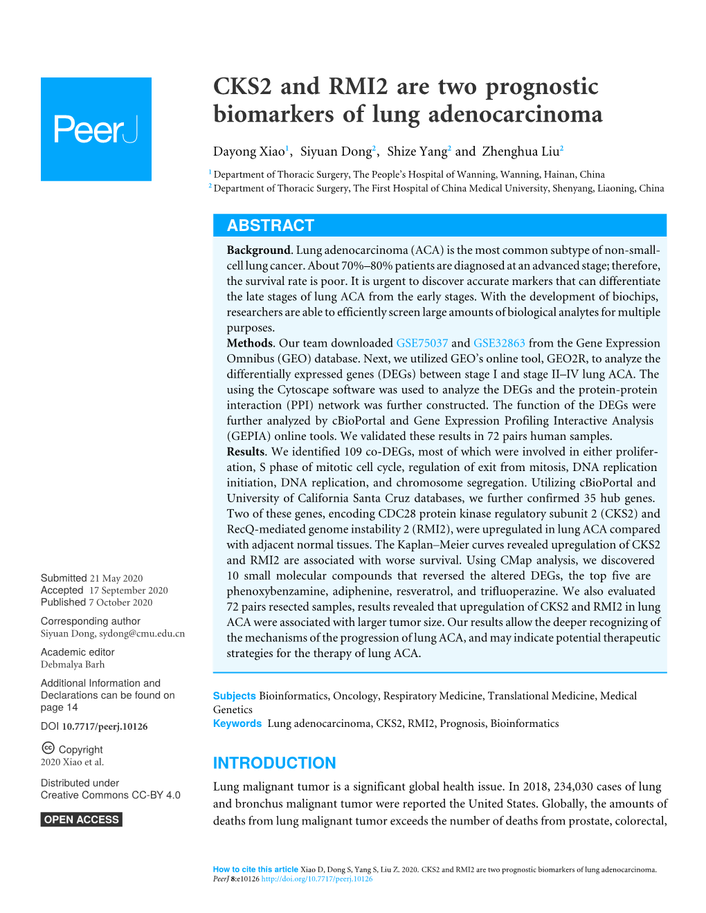 CKS2 and RMI2 Are Two Prognostic Biomarkers of Lung Adenocarcinoma