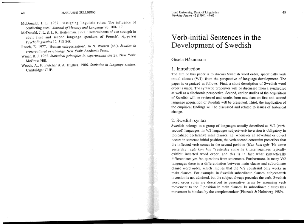 Verb-Initial Sentences in the Development of Swedish 51