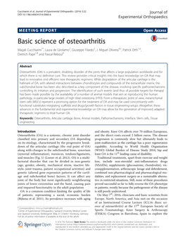 Basic Science of Osteoarthritis Magali Cucchiarini1*, Laura De Girolamo2, Giuseppe Filardo3, J