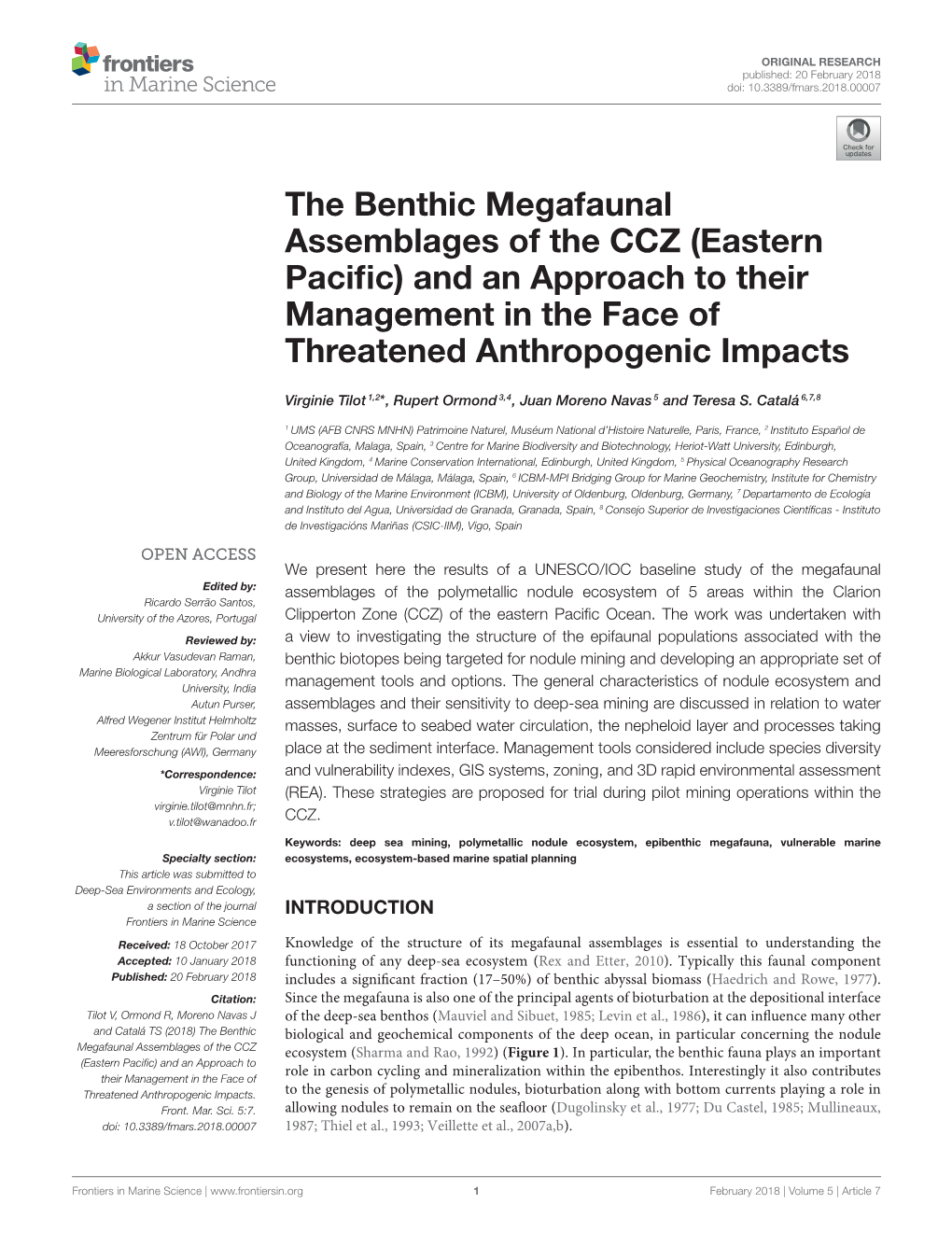 The Benthic Megafaunal Assemblages of the CCZ (Eastern Paciﬁc) and an Approach to Their Management in the Face of Threatened Anthropogenic Impacts