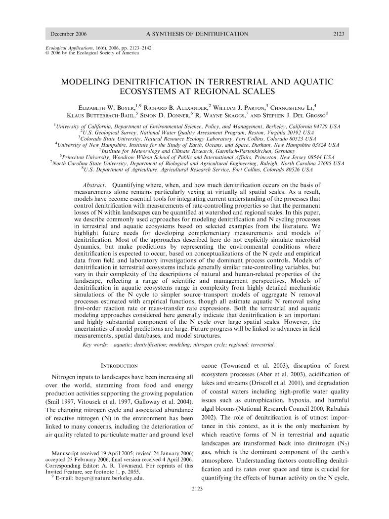 Modeling Denitrification in Terrestrial and Aquatic Ecosystems at Regional Scales