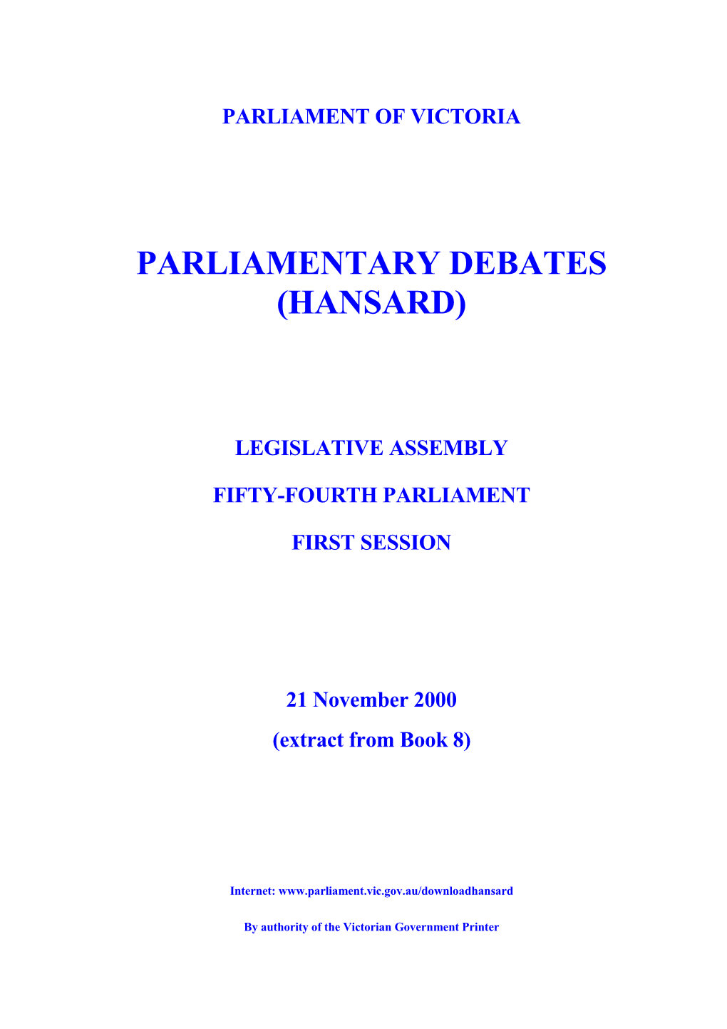 Assembly Parlynet Extract 21 November 2000 from Book 8