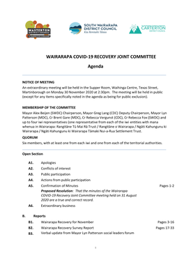 WAIRARAPA COVID-19 RECOVERY JOINT COMMITTEE Agenda