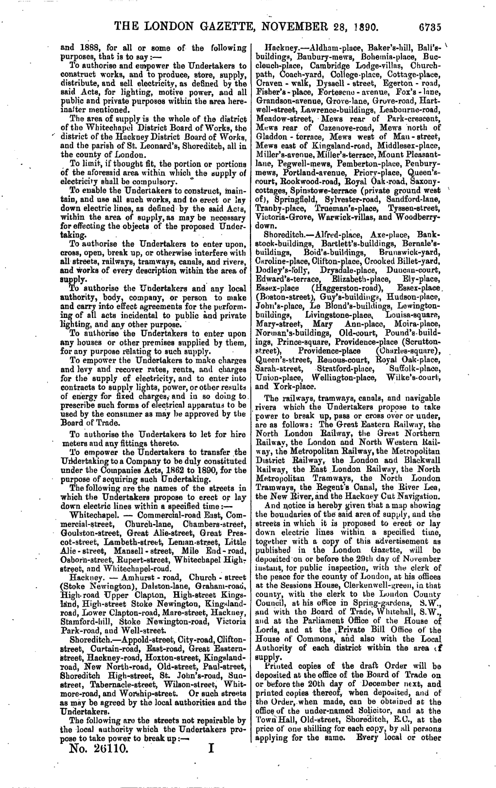 THE LONDON GAZETTE, NOVEMBER 28, 1890. No. 2(5110. I