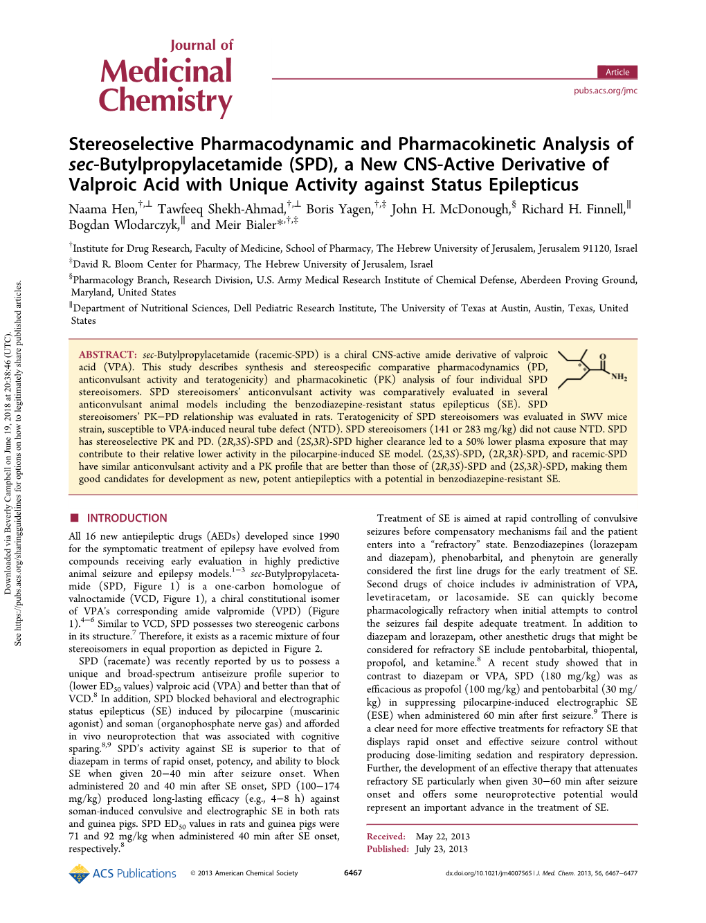 (SPD), a New CNS-Active Derivative of V