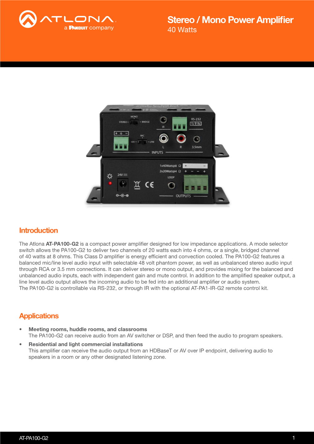 Stereo / Mono Power Amplifier 40 Watts
