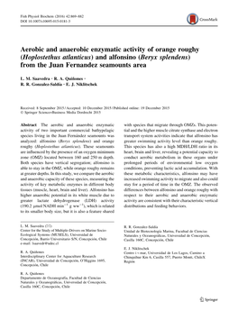 Aerobic and Anaerobic Enzymatic Activity of Orange Roughy (Hoplostethus Atlanticus) and Alfonsino (Beryx Splendens) from the Juan Fernandez Seamounts Area