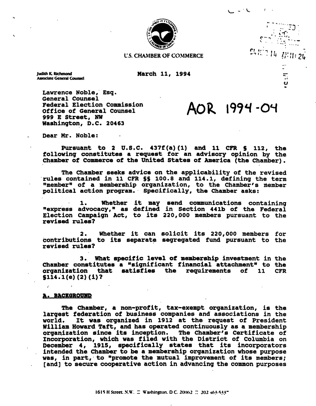 Lawrence Noble, Esq. General Counsel Federal Election Commission A/*\D |QQ4J Office of General Counsel R\\Jr* I / / • 999 E Street, NW Washington, D.C