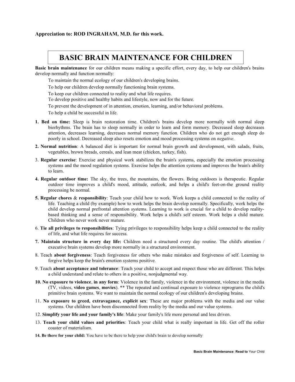 Basic Brain Maintenance for Children
