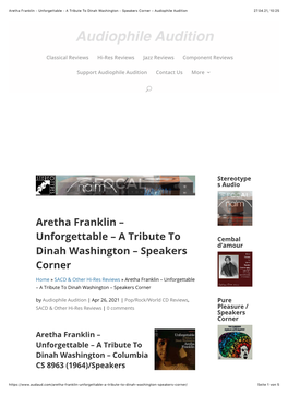 Aretha Franklin – Unforgettable – a Tribute to Dinah Washington – Speakers Corner