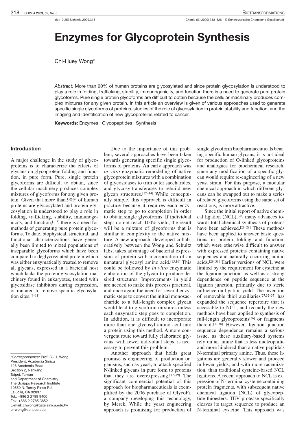 Enzymes for Glycoprotein Synthesis