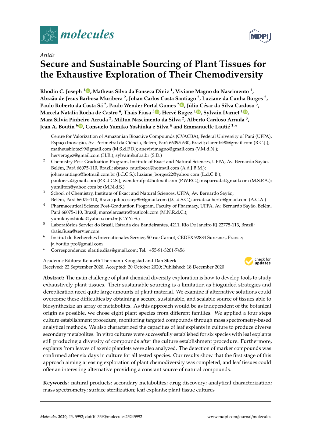 Secure and Sustainable Sourcing of Plant Tissues for the Exhaustive Exploration of Their Chemodiversity