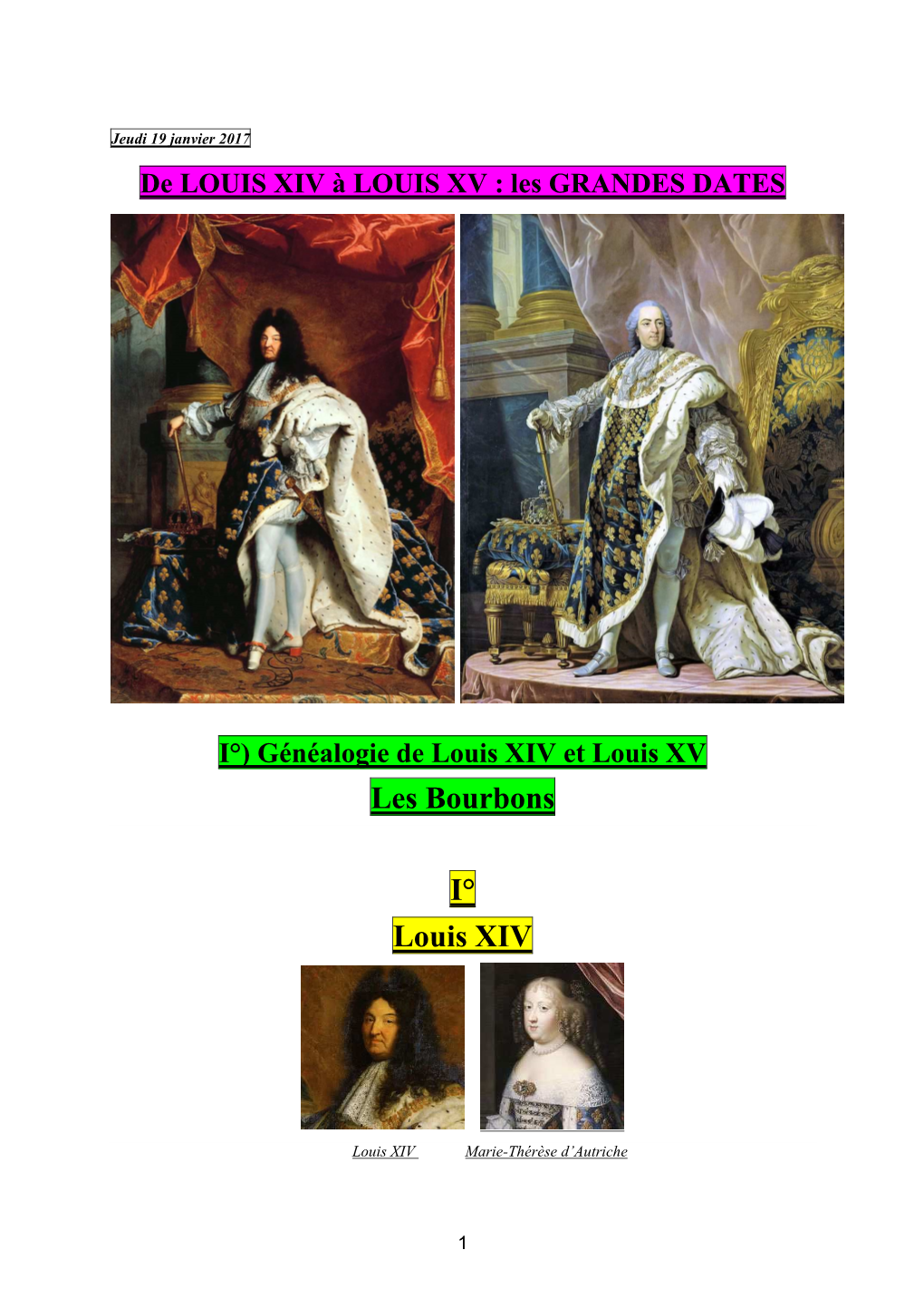 De LOUIS XIV À LOUIS XV : Les GRANDES DATES