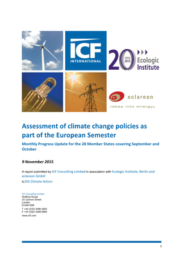 Assessment of Climate Change Policies As Part of the European Semester Monthly Progress Update for the 28 Member States Covering September and October