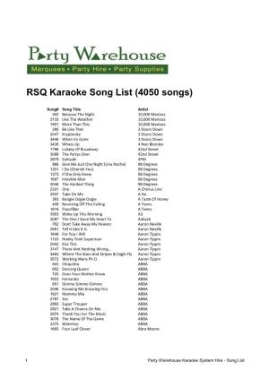 RSQ Karaoke Song List (4050 Songs)