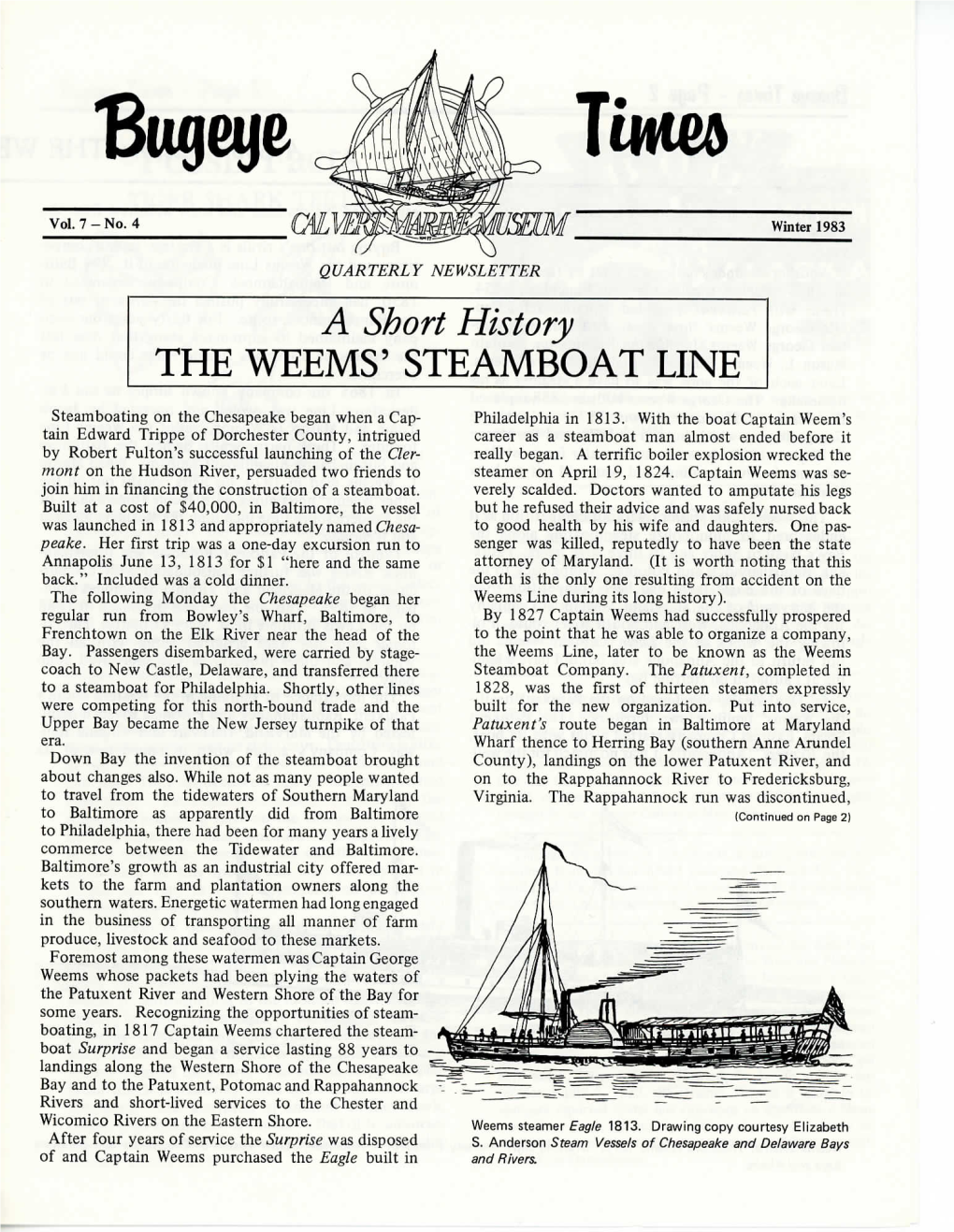 A Short History the WEEMS' STEAMBOAT LINE