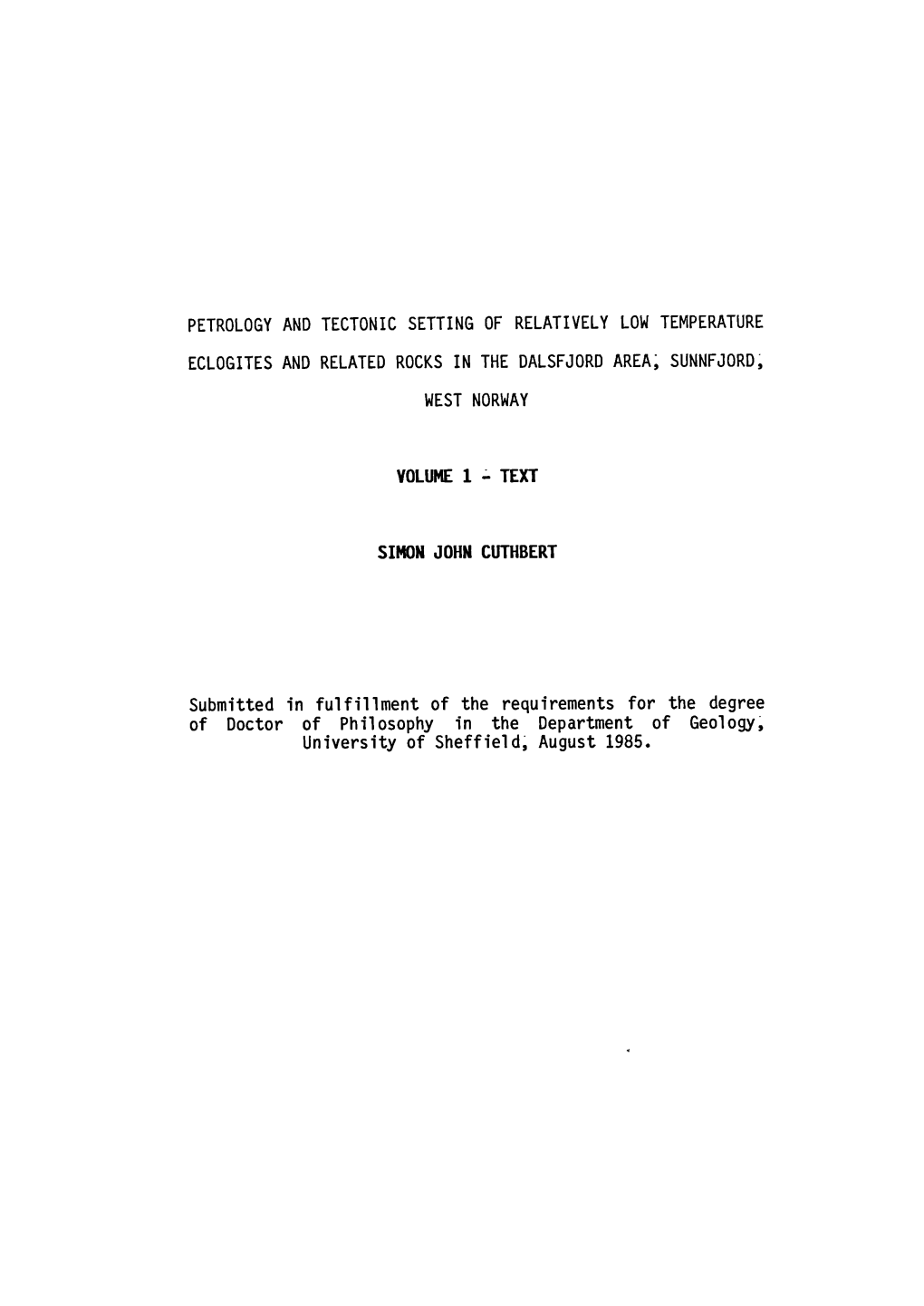 Petrology and Tectonic Setting of Relatively Low Temperature