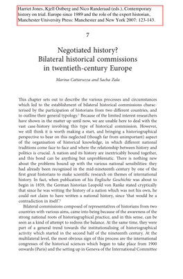 Negotiated History? Bilateral Historical Commissions in Twentieth-Century Europe