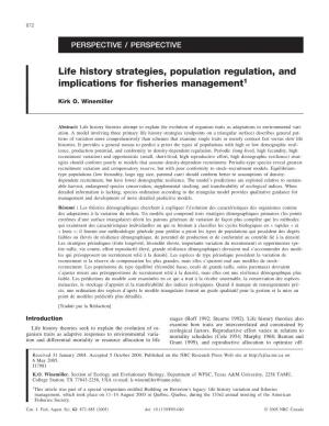 Life History Strategies, Population Regulation, and Implications for Fisheries Management1