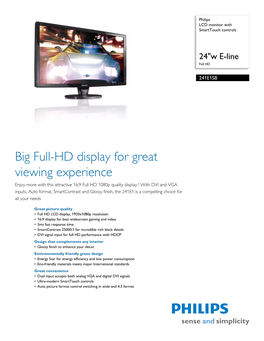241E1SB/00 Philips LCD Monitor with Smarttouch Controls