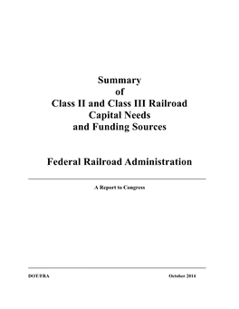 Summary of Class II and Class III Railroad Capital Needs and Funding Sources