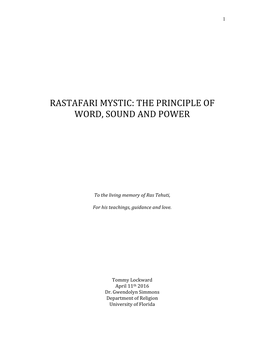 Rastafari Mystic: the Principle of Word, Sound and Power