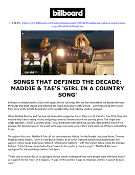 Maddie & Tae's 'Girl in a Country Song'