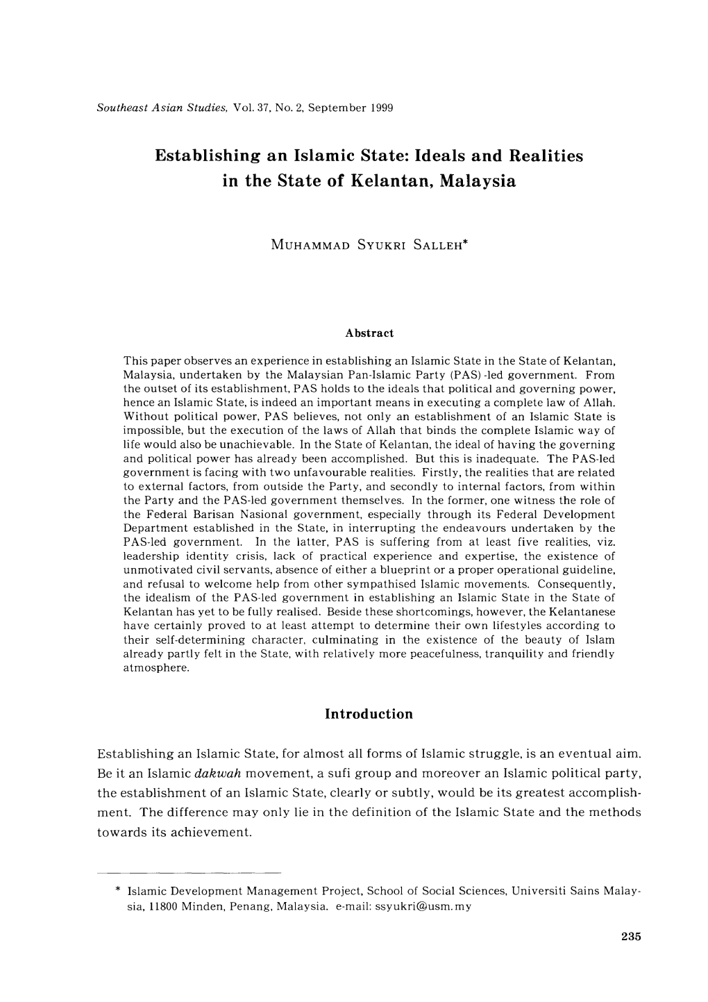 Ideals and Realities in the State of Kelantan, Malaysia