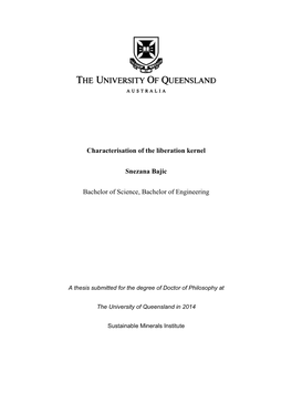 A Thesis Submitted for the Degree of Doctor of Philosophy at the University of Queensland in 2014 Sustainable Minerals Institute