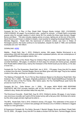 Download Fantastic Mr Fox: a Play: a Play, Roald Dahl, Penguin Books