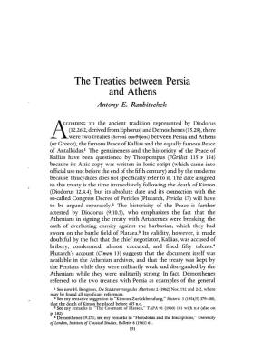 The Treaties Between Persia and Athens Raubitschek, Antony E Greek, Roman and Byzantine Studies; Fall 1964; 5, 3; Proquest Pg