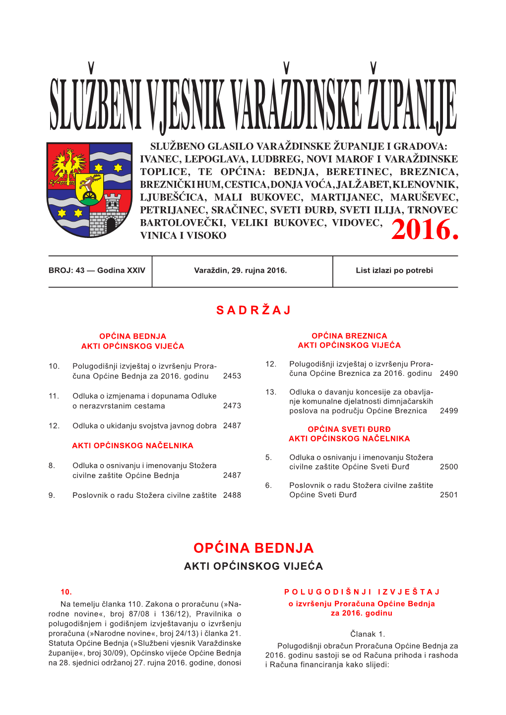 Općina Bednja Općina Breznica Akti Općinskog Vijeća Akti Općinskog Vijeća