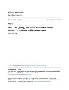 Chronobiology of Lygus Lineolaris (Heteroptera: Miridae): Implications for Rearing and Pest Management