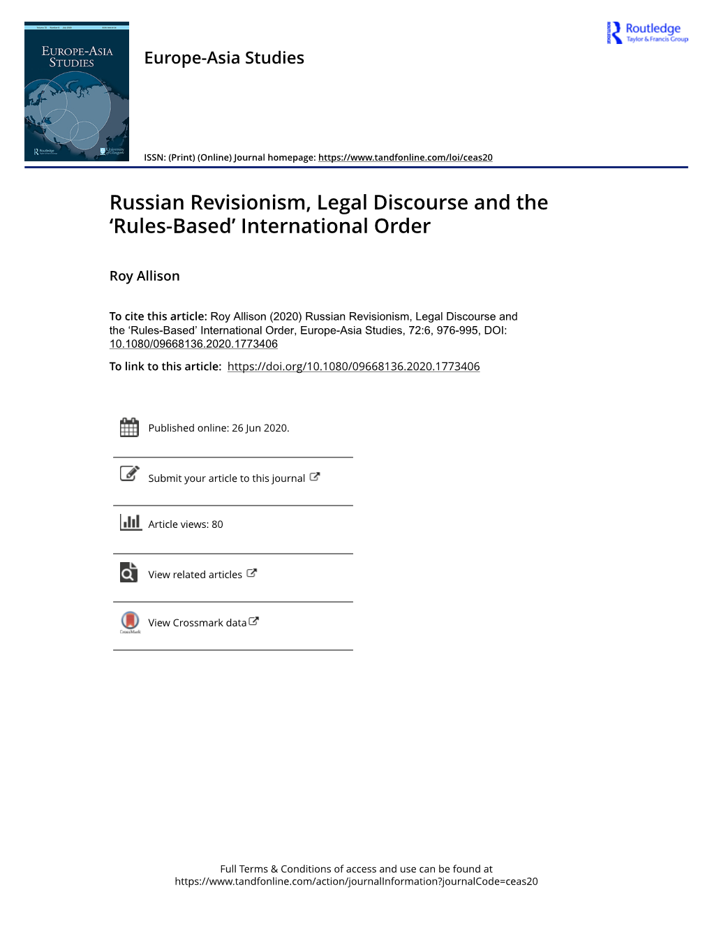 Russian Revisionism, Legal Discourse and the 'Rules-Based' International Order