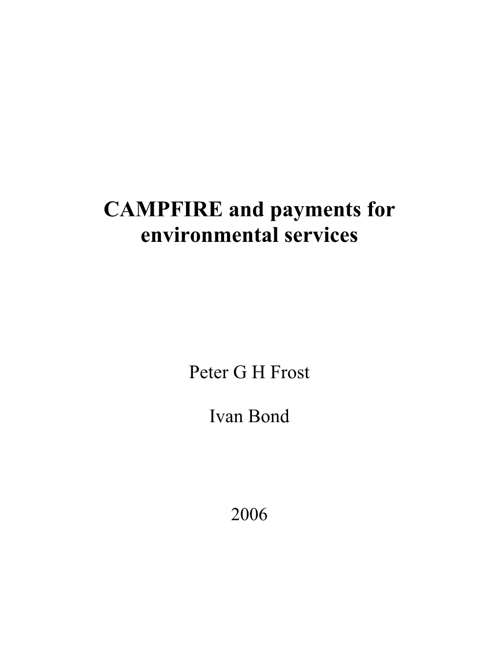 CAMPFIRE and Payments for Environmental Services