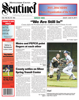 THE MONTGOMERY COUNTY SENTINEL JUNE 8, 2017 EFLECTIONS R the Montgomery County Sentinel, Published Weekly by Berlyn Inc