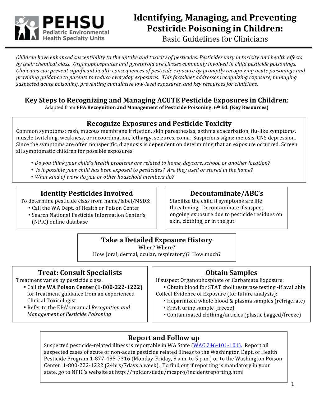 Identifying, Managing, and Preventing Pesticide Poisoning in Children: Basic Guidelines for Clinicians