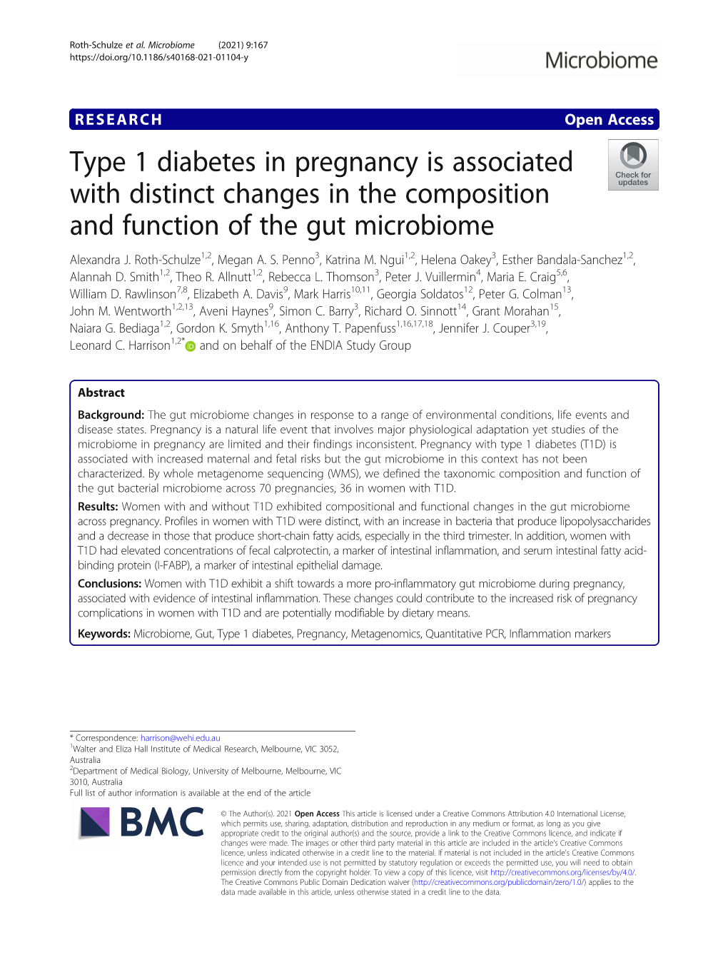 Type 1 Diabetes in Pregnancy Is Associated with Distinct Changes in the Composition and Function of the Gut Microbiome Alexandra J