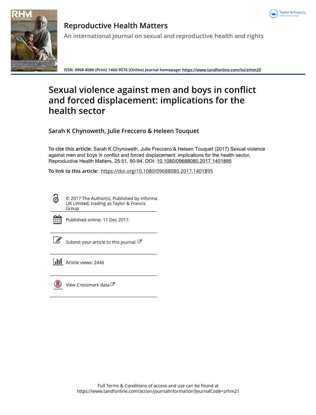 Sexual Violence Against Men and Boys in Conflict and Forced Displacement: Implications for the Health Sector