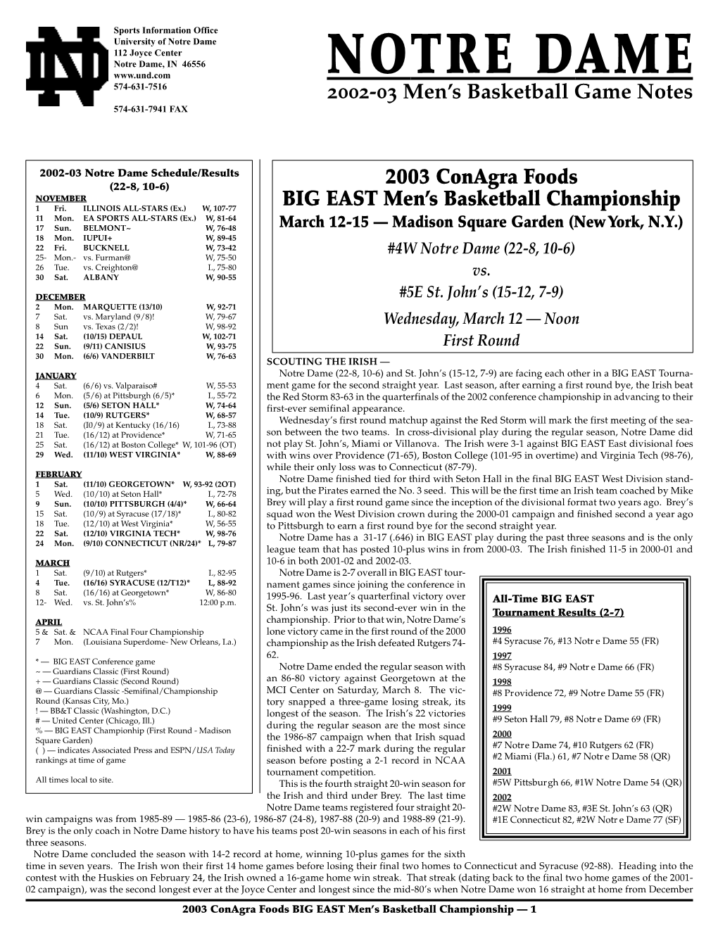 2003 Conagra Foods BIG EAST Men's Basketball Championship